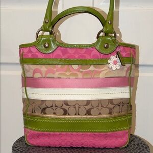 Y2K Coach Pink Lime Green Bleecker Patchwork Tote Bag 🩷🍋‍🟩
